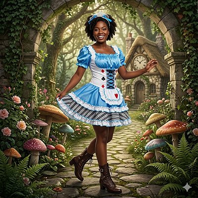 Fantasia Alice no País das Maravilhas Listras Adulto - SOMENTE ALUGUEL
