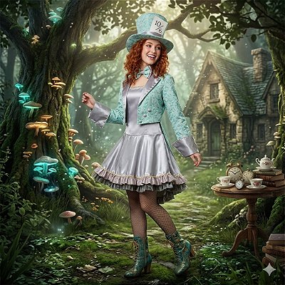 Fantasia Chapeleira Maluca Prata Adulto - SOMENTE ALUGUEL