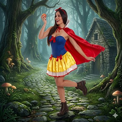 Fantasia Branca de Neve com Bojo Adulto - SOMENTE ALUGUEL