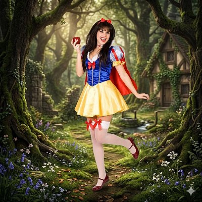Fantasia Branca de Neve Cetim Adulto - SOMENTE ALUGUEL