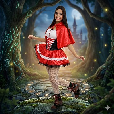 Fantasia Chapeuzinho Cetim Adulto - SOMENTE ALUGUEL