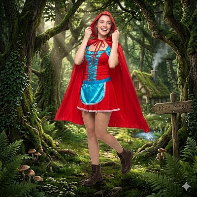 Fantasia Chapeuzinho Vermelho Conjunto Adulto - SOMENTE ALUGUEL