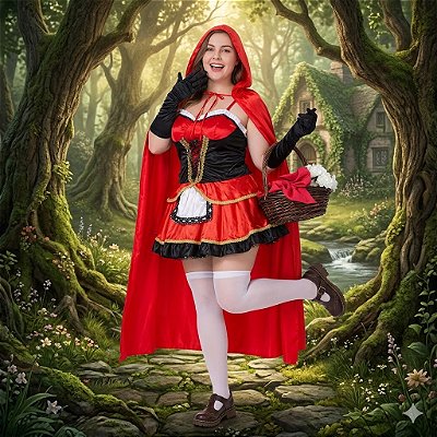 Fantasia Chapeuzinho Vermelho Veludo Plus Adulto - SOMENTE ALUGUEL