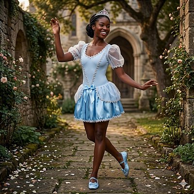 Fantasia Cinderela Collant Curta Adulto - SOMENTE ALUGUEL