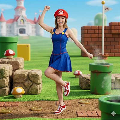 Fantasia Mario Feminina Corpete Adulto - SOMENTE ALUGUEL