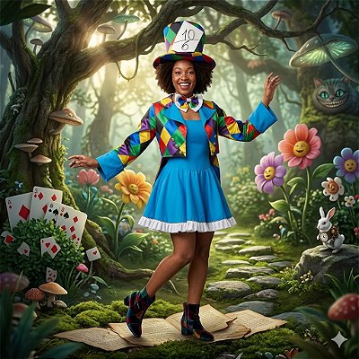 Fantasia Chapeleira Maluca Colorida Adulto - SOMENTE ALUGUEL