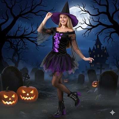 Fantasia Bruxa Simpatia Adulto - SOMENTE ALUGUEL