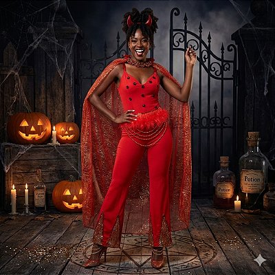 Fantasia Diaba Luxuosa Macacão Adulto - SOMENTE ALUGUEL