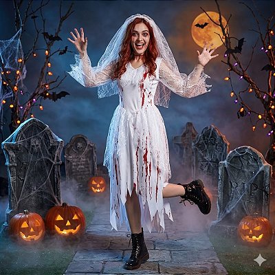 Fantasia Noiva Assassina Teias Adulto - SOMENTE ALUGUEL