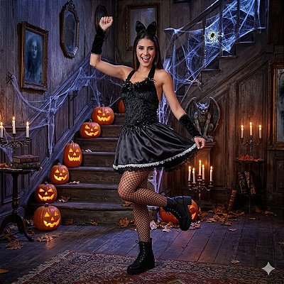 Fantasia Gatinha Preta Adulto - SOMENTE ALUGUEL