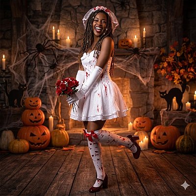 Fantasia Noiva Assassina Curta Adulto - SOMENTE ALUGUEL