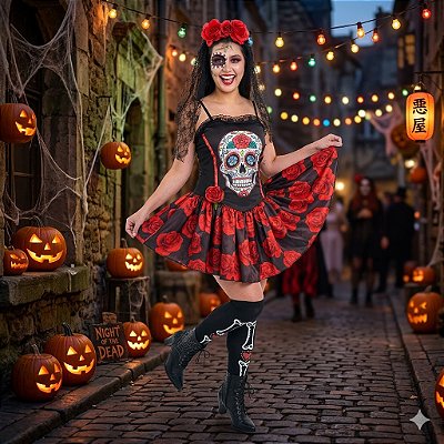 Fantasia Caveira Mexicana Luxo Adulto - SOMENTE ALUGUEL