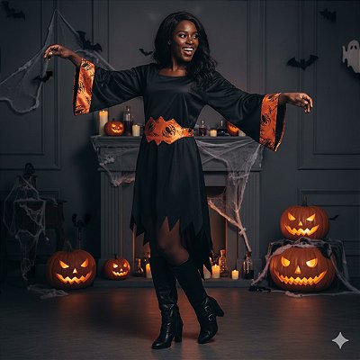 Fantasia Bruxa Teias de Aranha Adulto - SOMENTE ALUGUEL