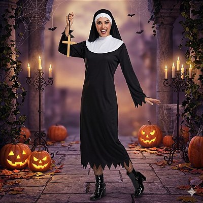 Fantasia Freira Longa Adulto - SOMENTE ALUGUEL