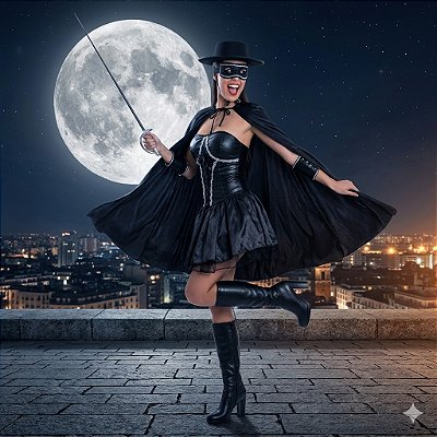 Fantasia Zorro Feminina Brilhante Adulto - SOMENTE ALUGUEL