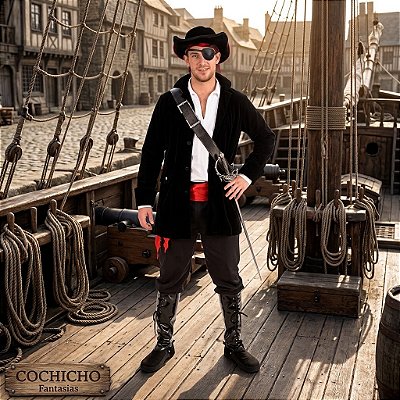 Fantasia Masculina Pirata Barba Negra Adulto - SOMENTE ALUGUEL
