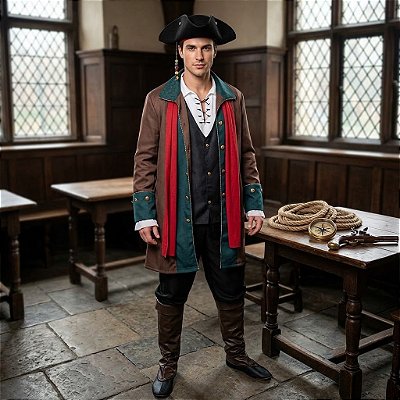 Fantasia Masculina Pirata Jack Sparrow Luxo Adulto - SOMENTE ALUGUEL