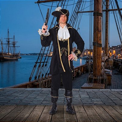Fantasia Masculina Pirata Ouro Adulto - SOMENTE ALUGUEL