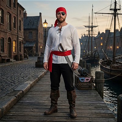 Fantasia Masculina Pirata Saqueador Adulto - SOMENTE ALUGUEL