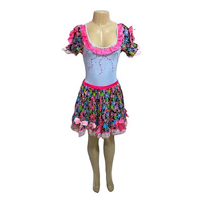 Conjunto Junino Azul com Flores - SOMENTE ALUGUEL