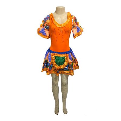 Conjunto Junino Laranja com Bandeiras - SOMENTE ALUGUEL