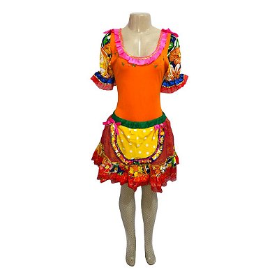 Conjunto Junino Laranja com Bolinhas - SOMENTE ALUGUEL