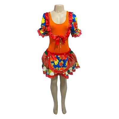 Conjunto Junino Laranja com Flores - SOMENTE ALUGUEL