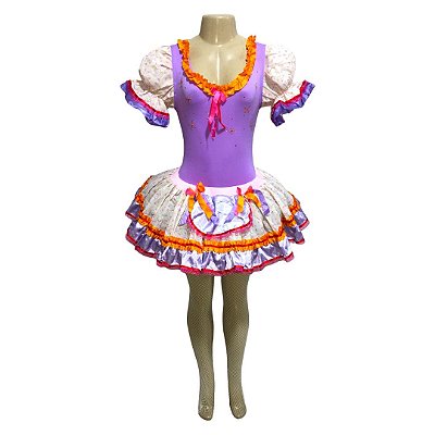 Conjunto Junino Lilás com Florzinhas - SOMENTE ALUGUEL