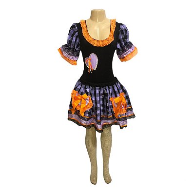 Conjunto Junino Preto com Corações - Luxo