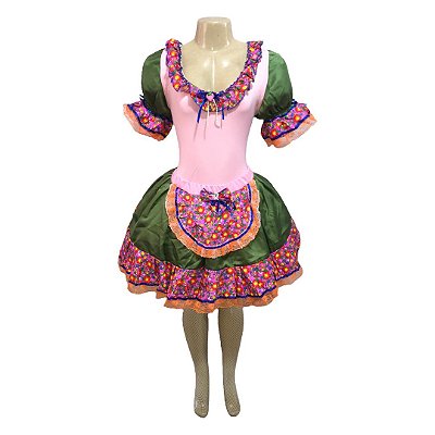 Conjunto Junino Rosa com Florsinhas - SOMENTE ALUGUEL