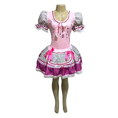 Conjunto Junino Rosa com Fitas - SOMENTE ALUGUEL