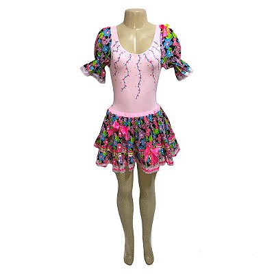 Conjunto Junino Rosa com Flores - SOMENTE ALUGUEL