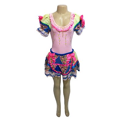 Conjunto Junino Rosa com Laços - SOMENTE ALUGUEL