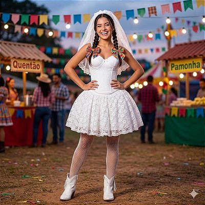 Fantasia Noiva Junina Conjunto Rendada Adulto - SOMENTE ALUGUEL
