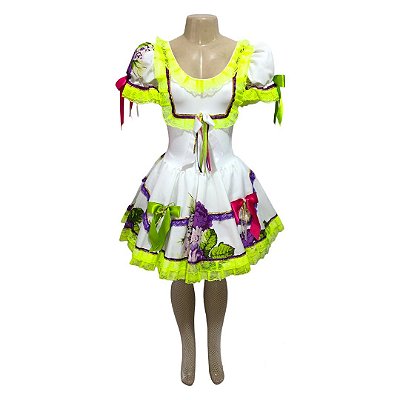 Noiva Junina Flores com Renda Neon - SOMENTE ALUGUEL