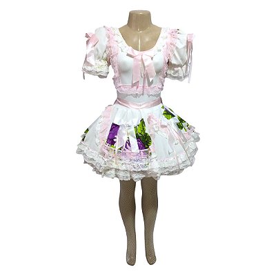 Noiva Junina Flores com Renda Rosa - SOMENTE ALUGUEL