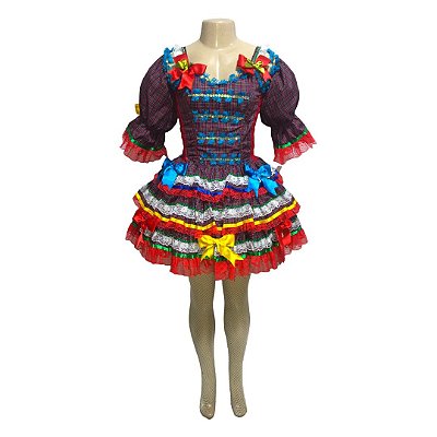Vestido Junino de Camadas com Rendas - SOMENTE ALUGUEL