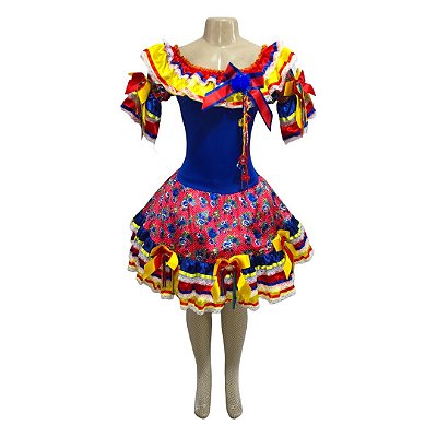 Vestido Junino Luxo com Babados e Laços - SOMENTE ALUGUEL