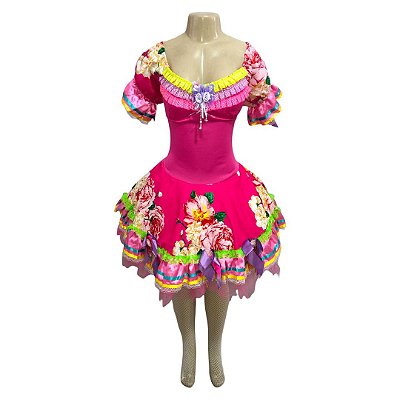 Vestido Junino Luxo Florido com Bojo - SOMENTE ALUGUEL