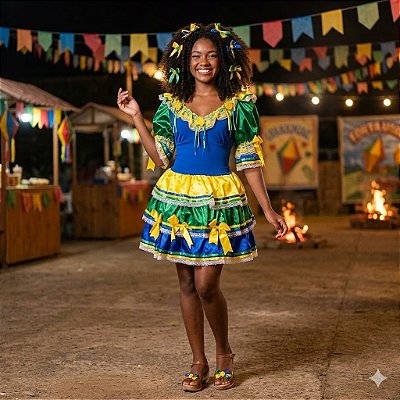Fantasia Vestido Junino Luxo do Brasil Adulto - SOMENTE ALUGUEL