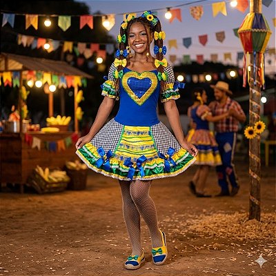 Fantasia Vestido Junino Luxo do Brasil com Coração Adulto - SOMENTE ALUGUEL