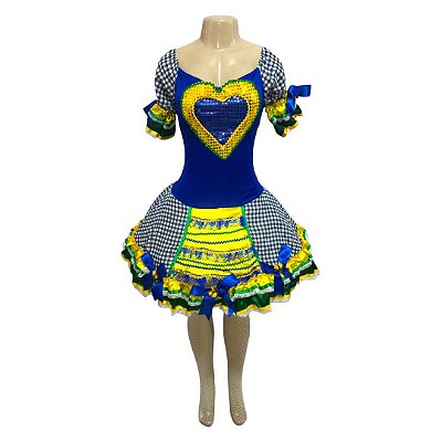 Vestido Junino Luxo do Brasil com Coração - SOMENTE ALUGUEL