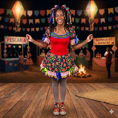 Vestido Junino Luxo com Bolinhas na Gola - SOMENTE ALUGUEL