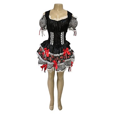 Vestido Junino Luxo Ajustável em Cetim - SOMENTE ALUGUEL