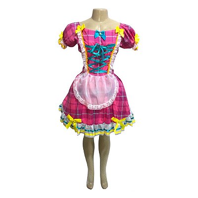 Vestido Junino Luxo Trançado com Avental - SOMENTE ALUGUEL