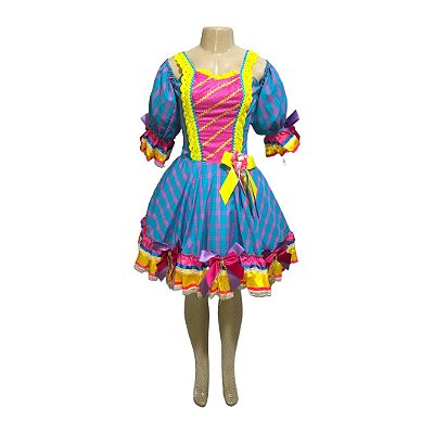 Vestido Junino Luxo Xadrez com Laços - SOMENTE ALUGUEL