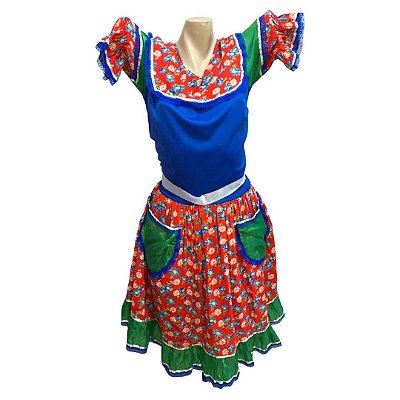 Vestido Junino Plus com Bolsos - SOMENTE ALUGUEL