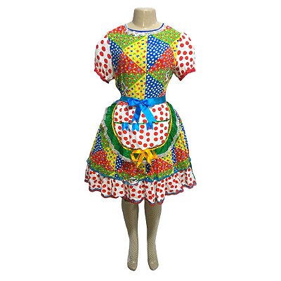 Vestido Junino Mosaico com Bolinhas - SOMENTE ALUGUEL