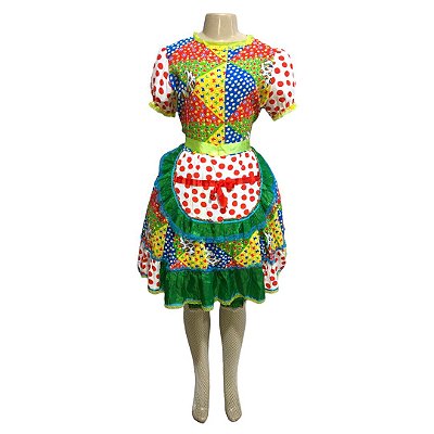 Vestido Junino Mosaico com Faixa Vermelho - SOMENTE ALUGUEL