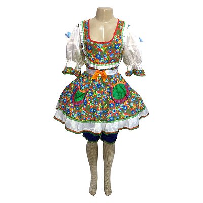 Vestido Junino Curto com Bolsos - SOMENTE ALUGUEL